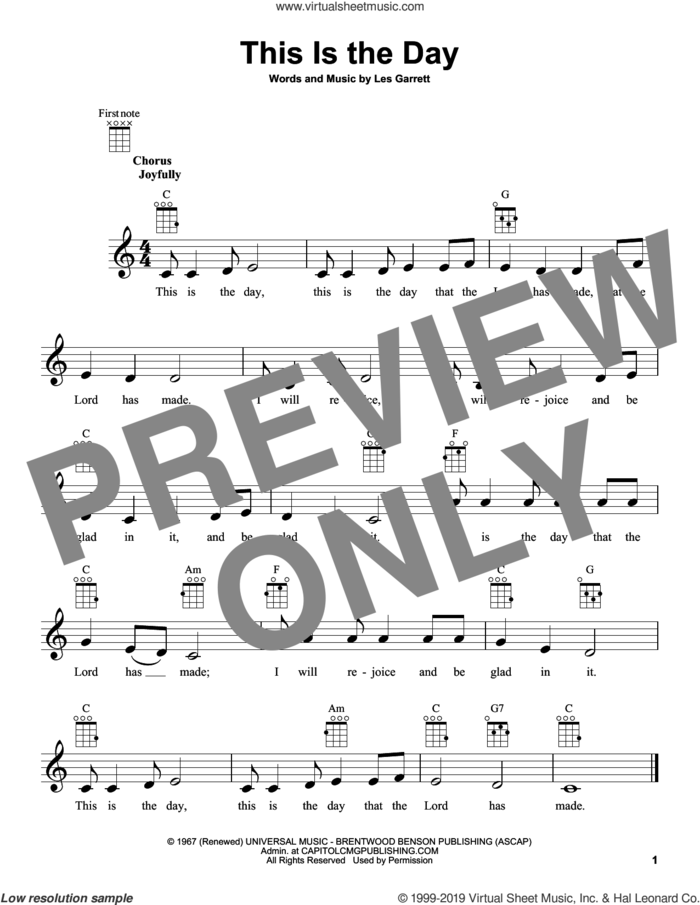 This Is The Day sheet music for ukulele by Les Garrett, intermediate skill level