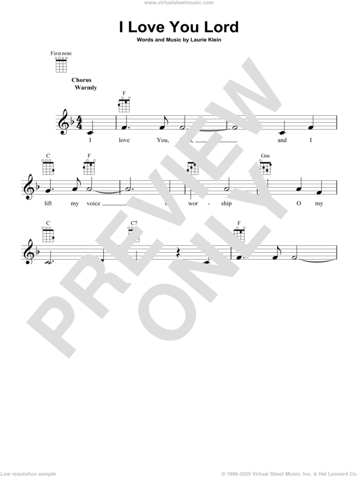 I Love You Lord sheet music for ukulele by Laurie Klein, intermediate skill level