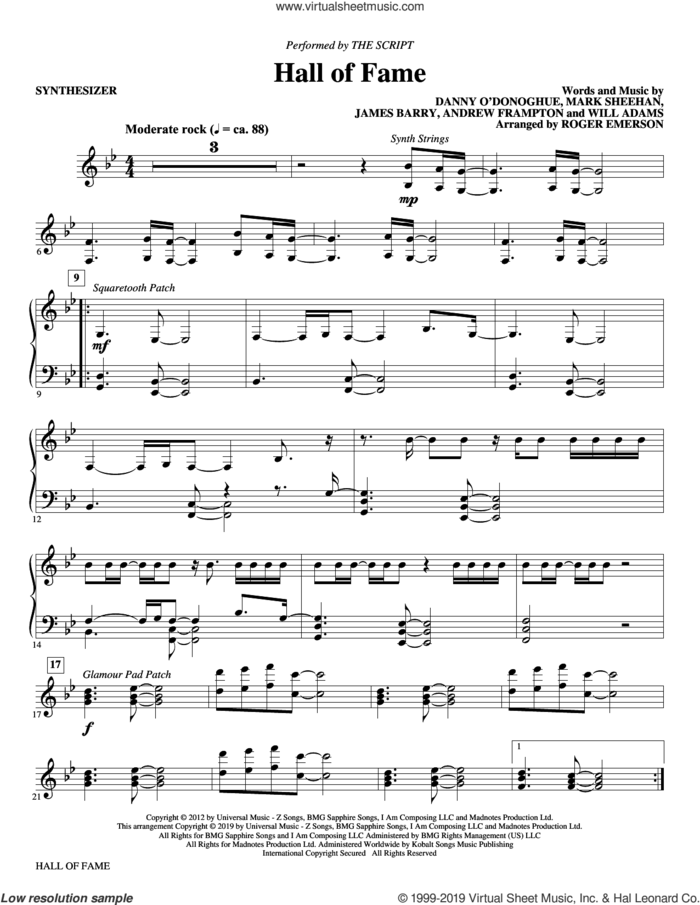 Hall of Fame (feat. Will.I.Am) (arr. Roger Emerson) (complete set of parts) sheet music for orchestra/band by Will Adams, Andrew Frampton, James Barry, Mark Sheehan, The Script and The Script feat. will.i.am, intermediate skill level