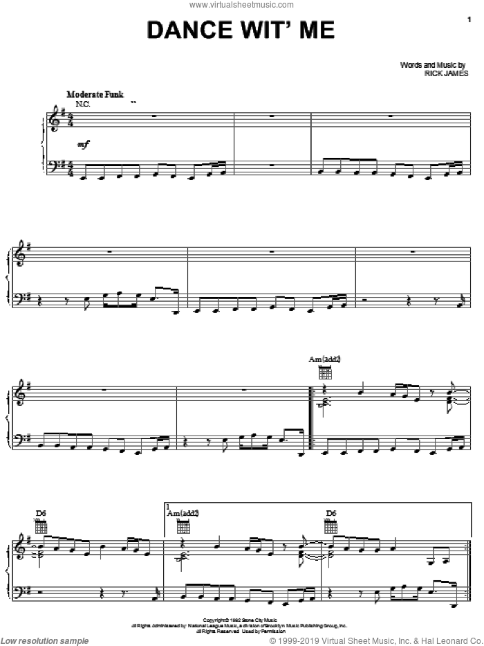 Dance Wit' Me sheet music for voice, piano or guitar by Rick James, intermediate skill level