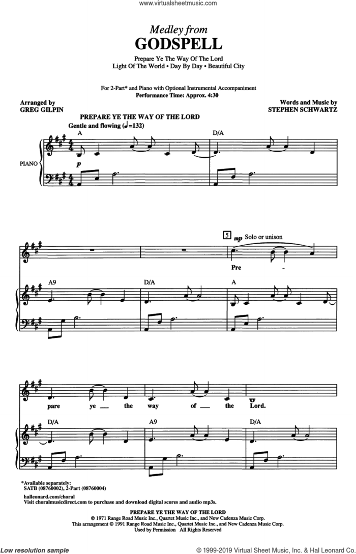 Godspell Medley (arr. Greg Gilpin) sheet music for choir (2-Part) by Stephen Schwartz and Greg Gilpin, intermediate duet