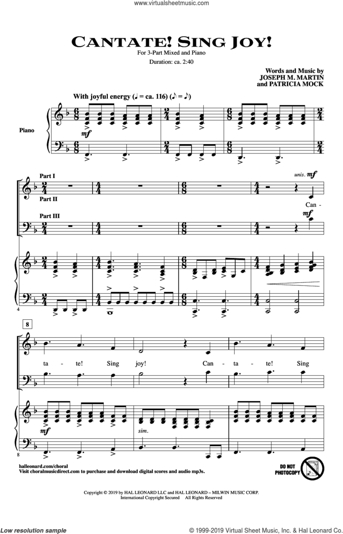 Cantate! Sing Joy! sheet music for choir (3-Part Mixed) by Joseph M. Martin, Joseph Martin & Patricia Mock and Patricia Mock, intermediate skill level