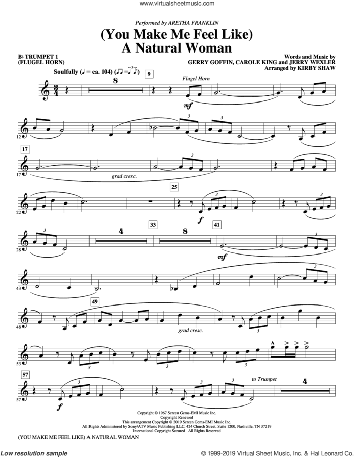 (You Make Me Feel Like) A Natural Woman (arr. Kirby Shaw) sheet music for orchestra/band (Bb trumpet 1) by Carole King, Aretha Franklin, Celine Dion, Mary J. Blige, Gerry Goffin and Jerry Wexler, intermediate skill level