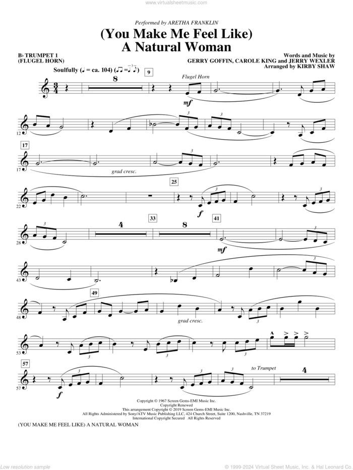 (You Make Me Feel Like) A Natural Woman (arr. Kirby Shaw) sheet music for orchestra/band (Bb trumpet 1) by Carole King, Aretha Franklin, Celine Dion, Mary J. Blige, Gerry Goffin and Jerry Wexler, intermediate skill level