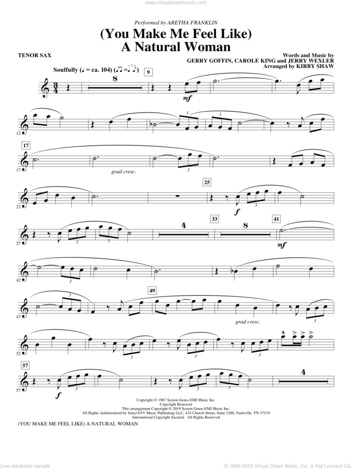 (You Make Me Feel Like) A Natural Woman (arr. Kirby Shaw) sheet music for orchestra/band (Bb tenor saxophone) by Carole King, Aretha Franklin, Celine Dion, Mary J. Blige, Gerry Goffin and Jerry Wexler, intermediate skill level