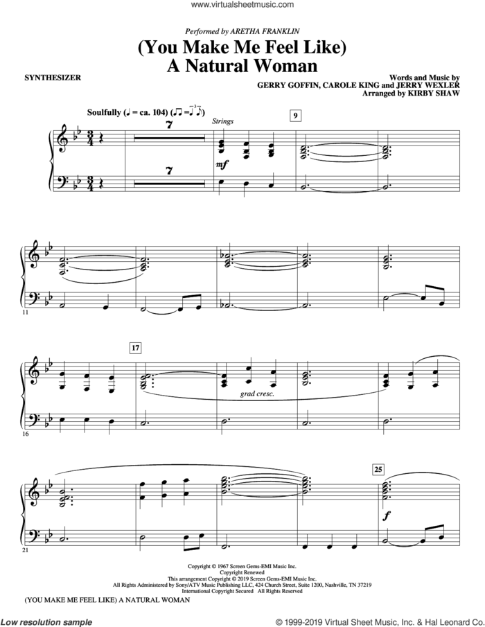 (You Make Me Feel Like) A Natural Woman (arr. Kirby Shaw) sheet music for orchestra/band (synthesizer) by Carole King, Aretha Franklin, Celine Dion, Mary J. Blige, Gerry Goffin and Jerry Wexler, intermediate skill level