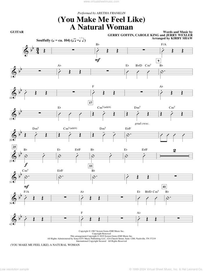 (You Make Me Feel Like) A Natural Woman (arr. Kirby Shaw) sheet music for orchestra/band (guitar) by Carole King, Aretha Franklin, Celine Dion, Mary J. Blige, Gerry Goffin and Jerry Wexler, intermediate skill level