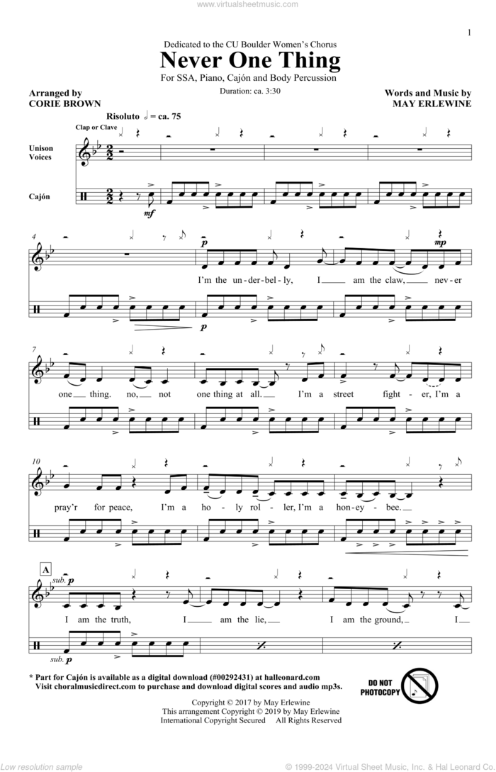 Never One Thing (arr. Corie Brown) sheet music for choir (SSA: soprano, alto) by May Erlewine and Corie Brown, intermediate skill level