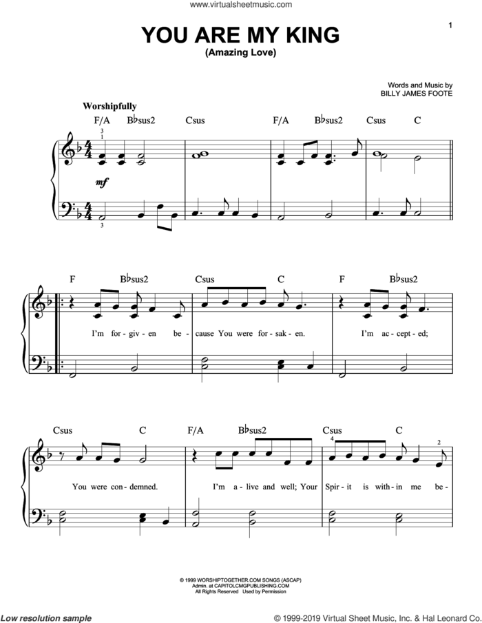 You Are My King (Amazing Love) sheet music for piano solo by Passion, Newsboys and Billy Foote, beginner skill level