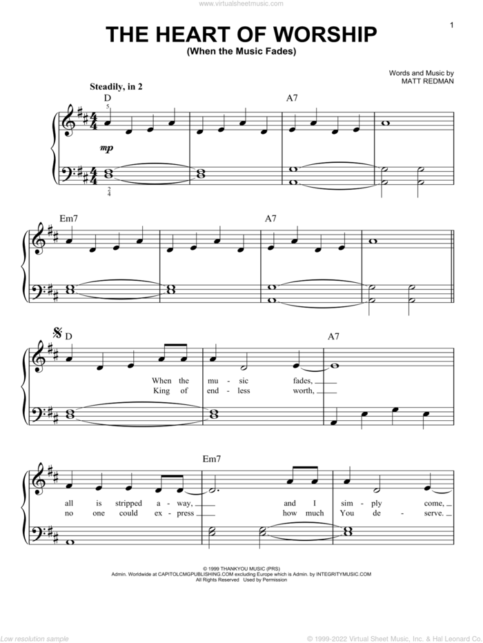 The Heart Of Worship (When The Music Fades), (beginner) sheet music for piano solo by Matt Redman, beginner skill level