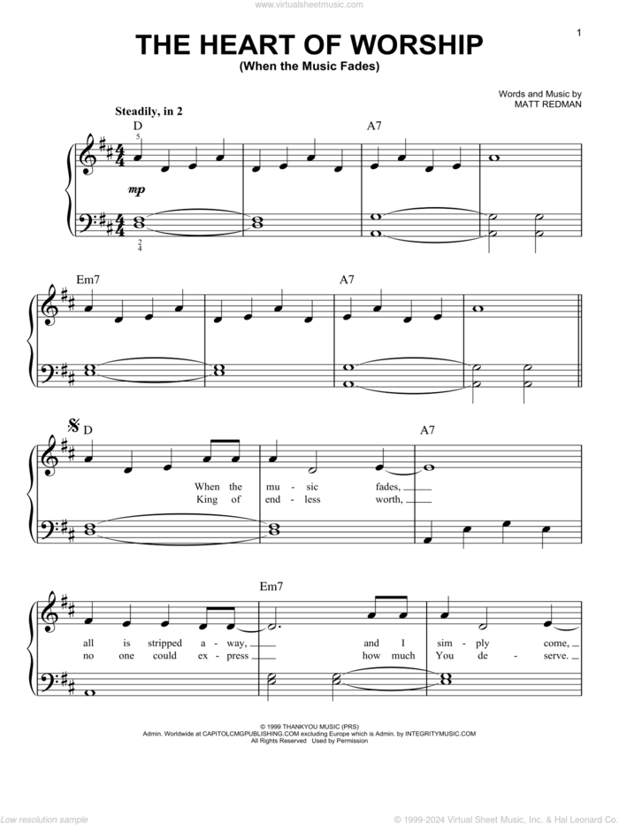 The Heart Of Worship (When The Music Fades), (beginner) sheet music for piano solo by Matt Redman, beginner skill level