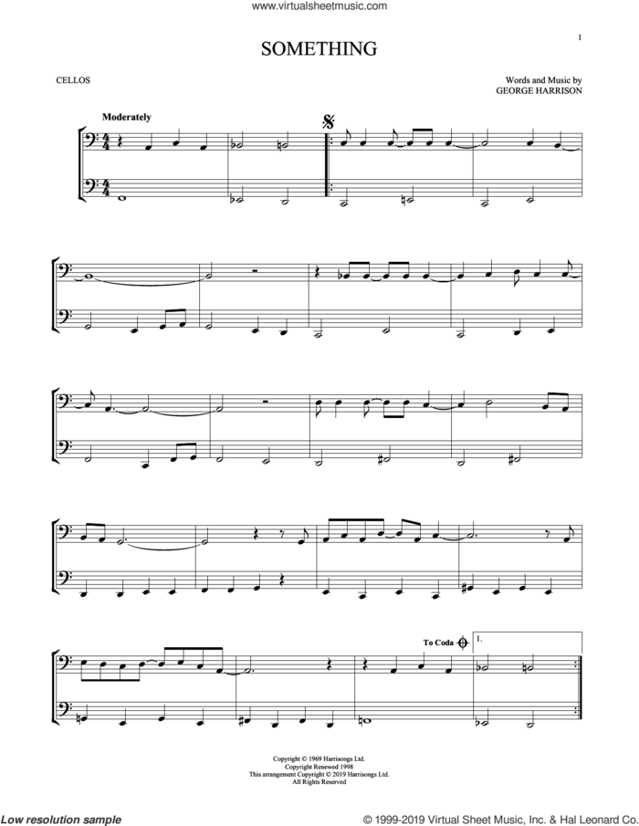 Something sheet music for two cellos (duet, duets) by The Beatles and George Harrison, intermediate skill level