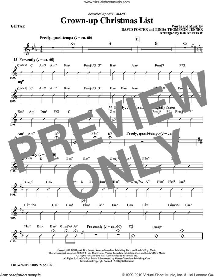Grown-Up Christmas List (arr. Kirby Shaw) (complete set of parts) sheet music for orchestra/band by Kirby Shaw, Amy Grant, David Foster and Linda Thompson-Jenner, intermediate skill level