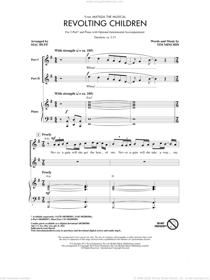 Revolting Children (from Matilda: The Musical) (arr. Mac Huff) sheet music for choir (2-Part) by Tim Minchin and Mac Huff, intermediate duet