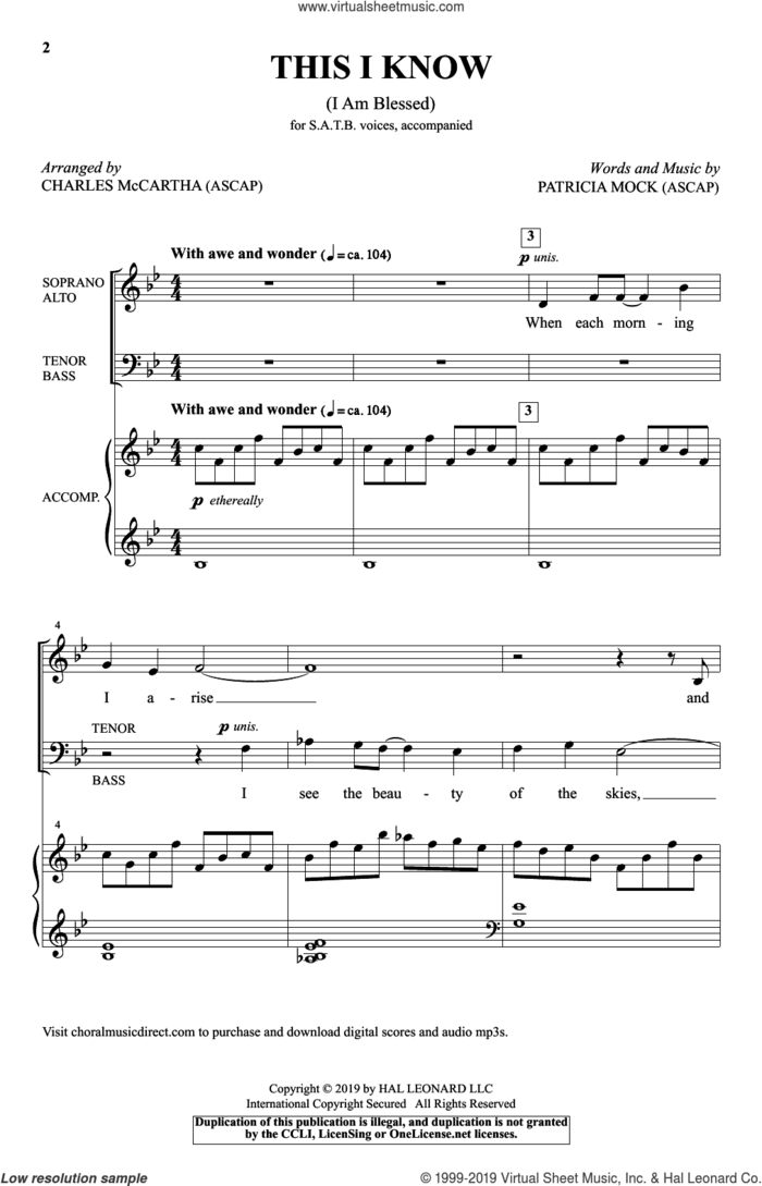 This I Know (I Am Blessed) (arr. Charles McCartha) sheet music for choir (SATB: soprano, alto, tenor, bass) by Patricia Mock and Charles McCartha, intermediate skill level