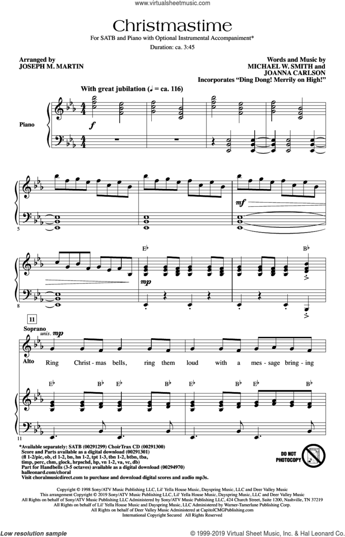 Christmastime (arr. Joseph M. Martin) sheet music for choir (SATB: soprano, alto, tenor, bass) by Michael W. Smith, Joseph M. Martin, Joanna Carlson and Michael W. Smith & Joanna Carlson, intermediate skill level