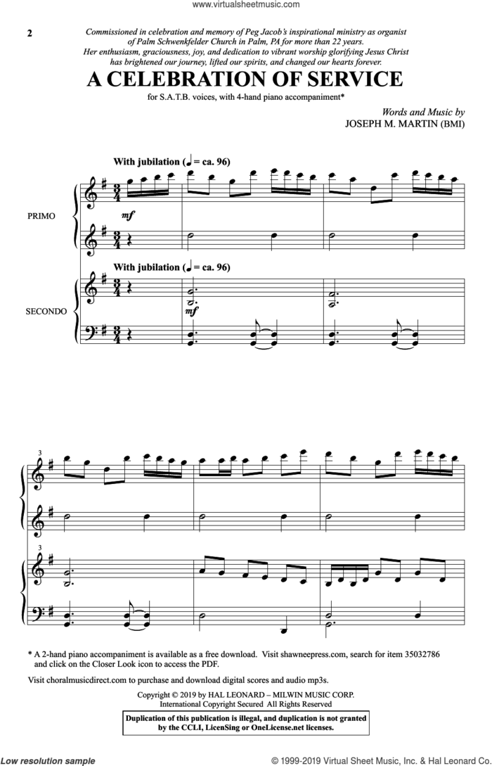 A Celebration Of Service sheet music for choir (SATB: soprano, alto, tenor, bass) by Joseph M. Martin, intermediate skill level