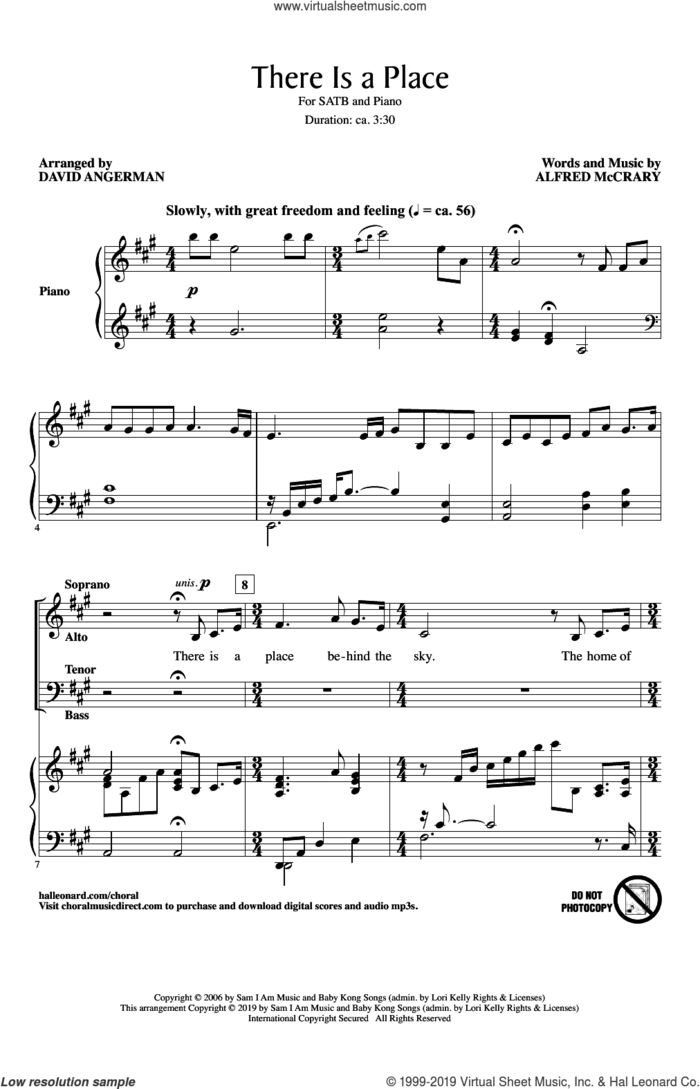 There Is A Place (arr. David Angerman) sheet music for choir (SATB: soprano, alto, tenor, bass) by Tommy Walker, David Angerman and Alfred McCrary, intermediate skill level