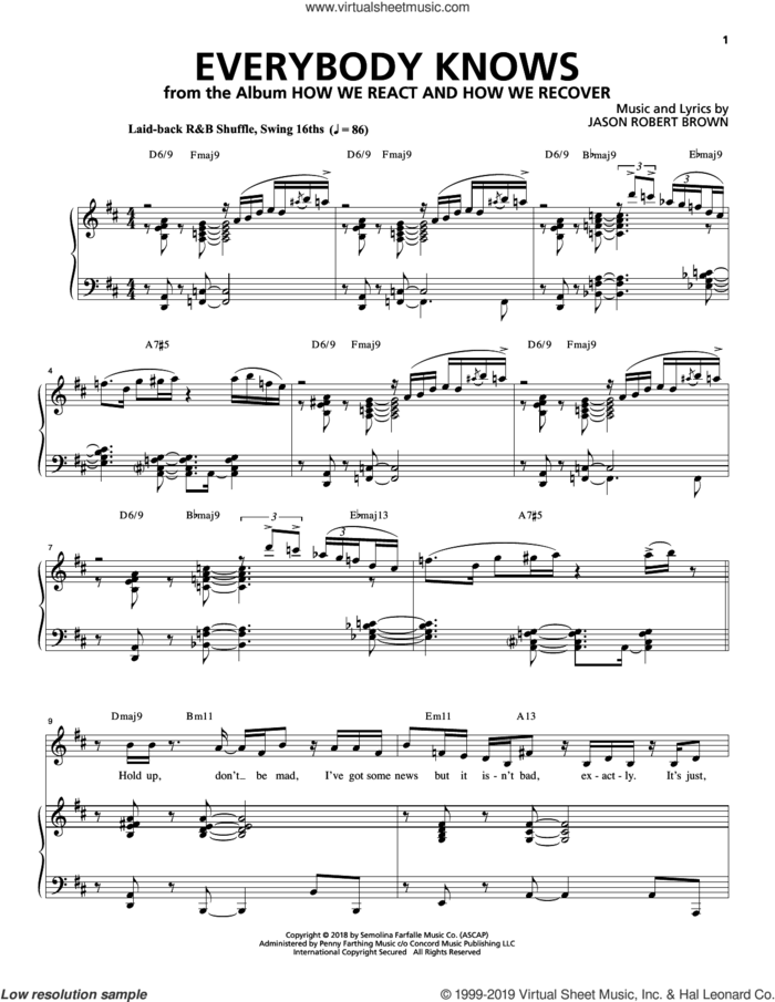 Everybody Knows (from How We React And How We Recover) sheet music for voice and piano by Jason Robert Brown, intermediate skill level