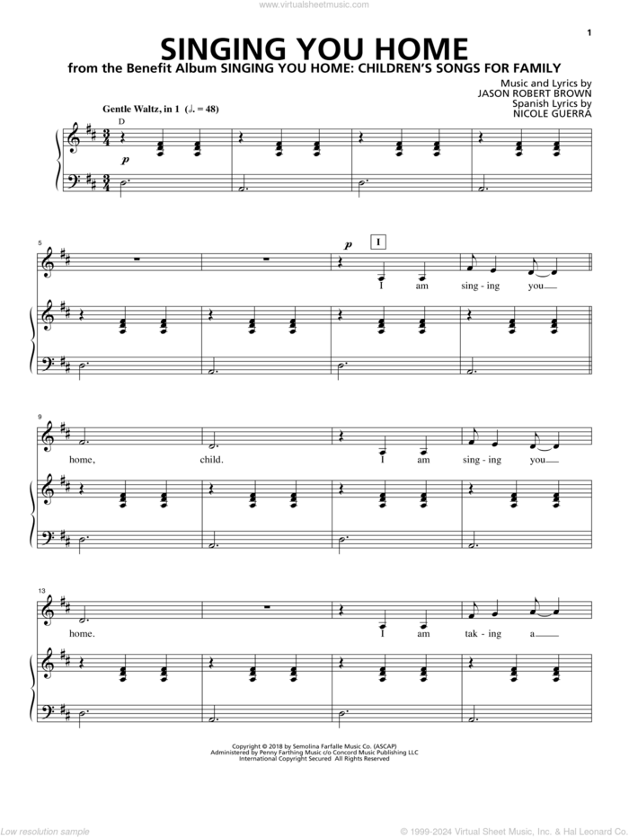 Singing You Home sheet music for voice and piano by Jason Robert Brown, Nicole Guerra and Nicole Guerra & Jason Robert Brown, intermediate skill level