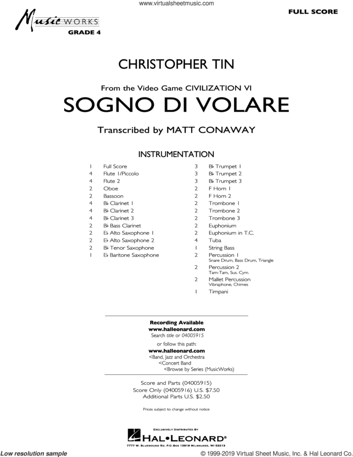 Sogno di Volare (from Civilization VI) (arr. Matt Conaway) (COMPLETE) sheet music for concert band by Christopher Tin and Matt Conway, intermediate skill level