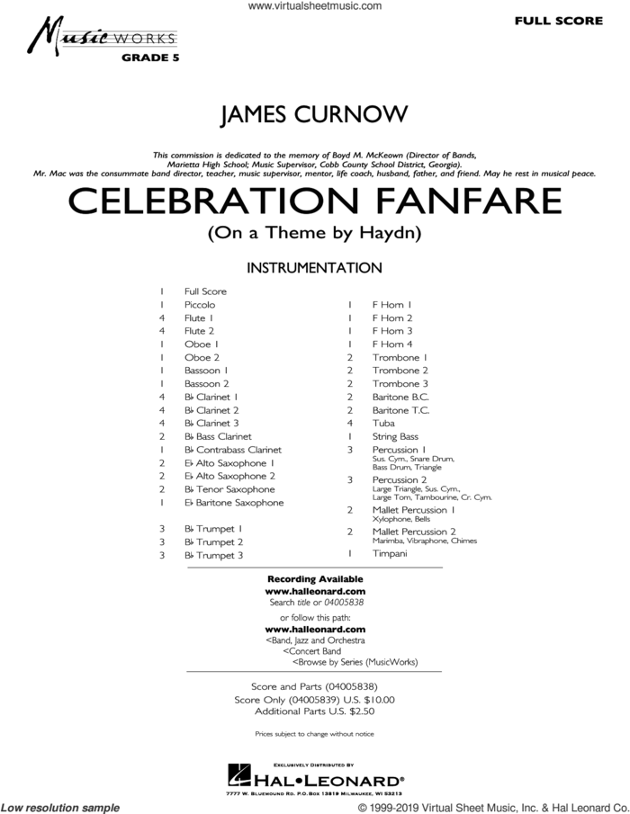 Celebration Fanfare (On a Theme by Haydn) (COMPLETE) sheet music for concert band by Franz Joseph Haydn and James Curnow, intermediate skill level