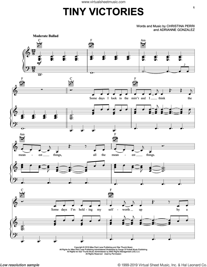 Tiny Victories sheet music for voice, piano or guitar by Christina Perri and Adrianne Gonzalez, intermediate skill level