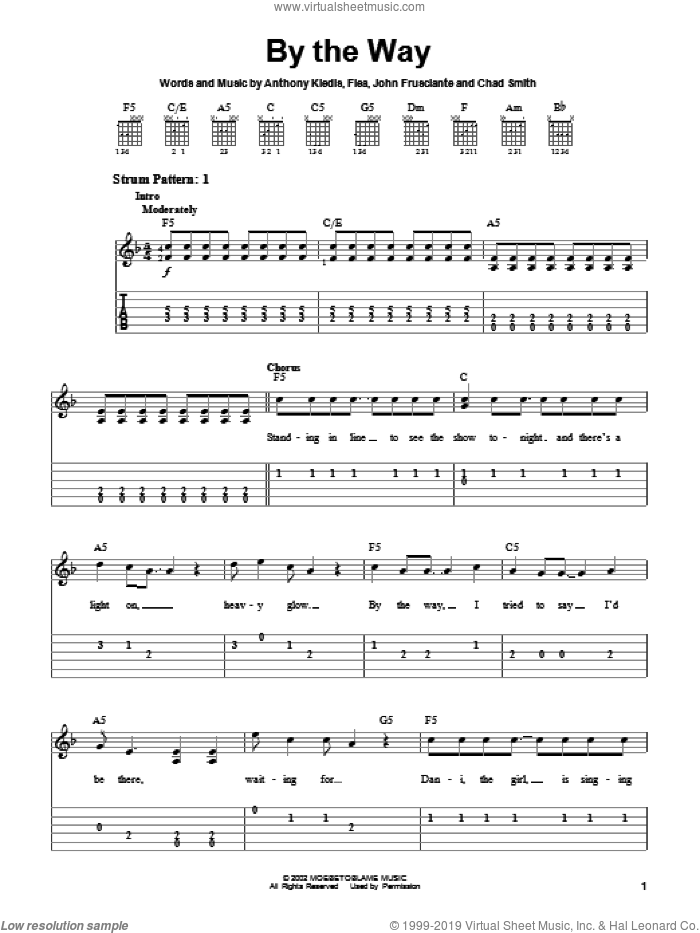 By The Way sheet music for guitar solo (chords) by Red Hot Chili Peppers, Anthony Kiedis, Flea and John Frusciante, easy guitar (chords)