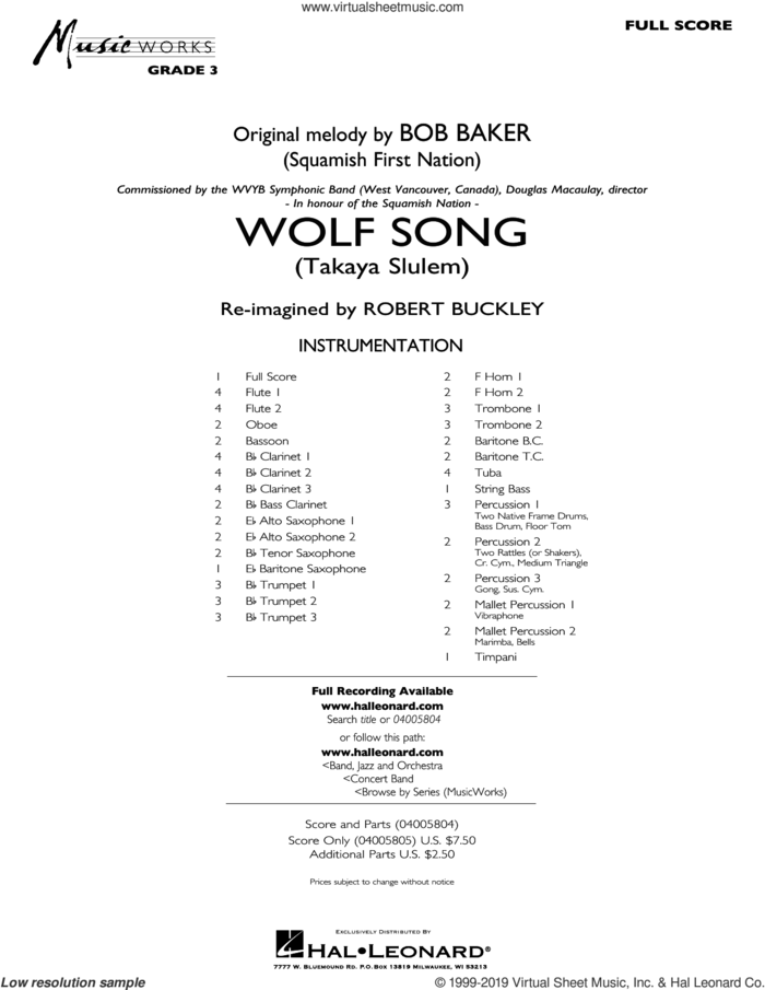 Wolf Song (Takaya Slulem) (COMPLETE) sheet music for concert band by Robert Buckley and Bob Baker, intermediate skill level
