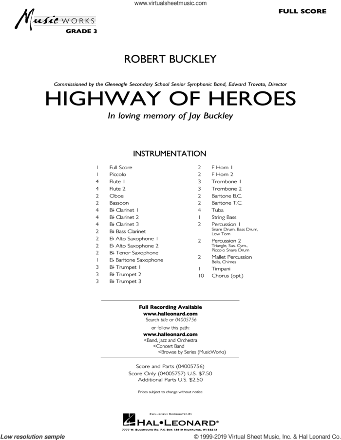 Highway of Heroes (COMPLETE) sheet music for concert band by Robert Buckley, intermediate skill level