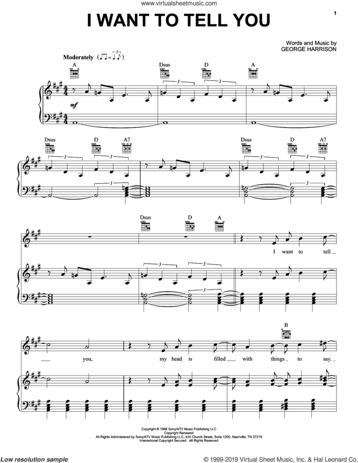 I Want To Tell You sheet music for voice, piano or guitar by The Beatles and George Harrison, intermediate skill level