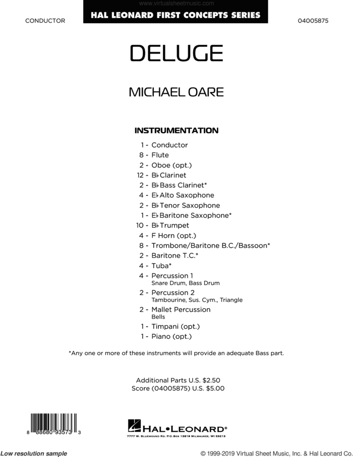 Deluge (COMPLETE) sheet music for concert band by Michael Oare, intermediate skill level