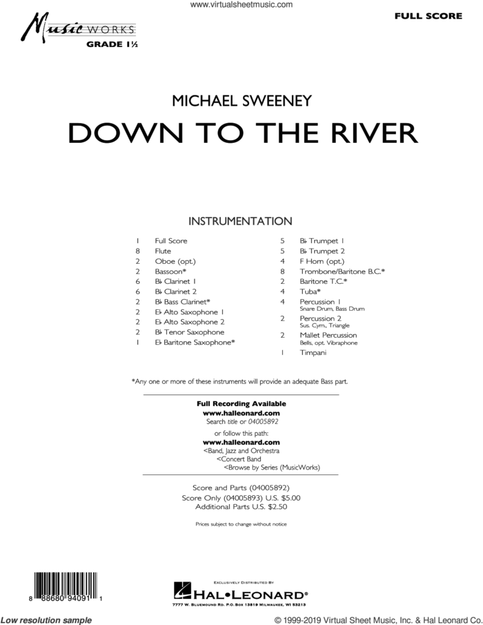 Down to the River (COMPLETE) sheet music for concert band by Michael Sweeney and Miscellaneous, intermediate skill level
