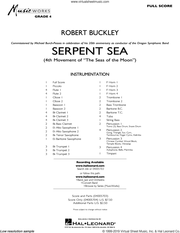Serpent Sea (COMPLETE) sheet music for concert band by Robert Buckley, intermediate skill level