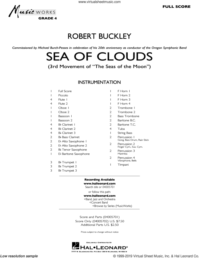 Sea of Clouds (COMPLETE) sheet music for concert band by Robert Buckley, intermediate skill level