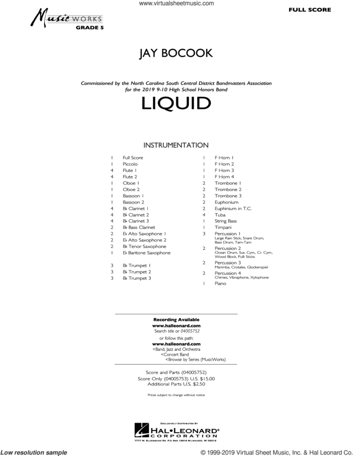 Liquid (COMPLETE) sheet music for concert band by Jay Bocook, intermediate skill level