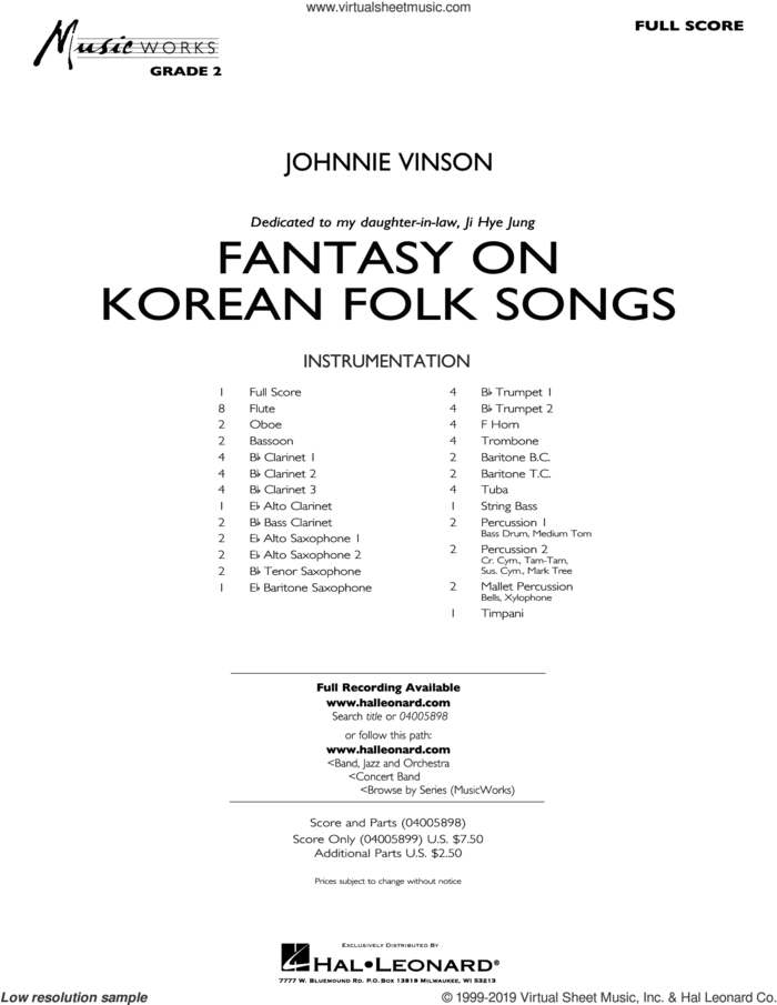 Fantasy on Korean Folk Songs (COMPLETE) sheet music for concert band by Johnnie Vinson, intermediate skill level