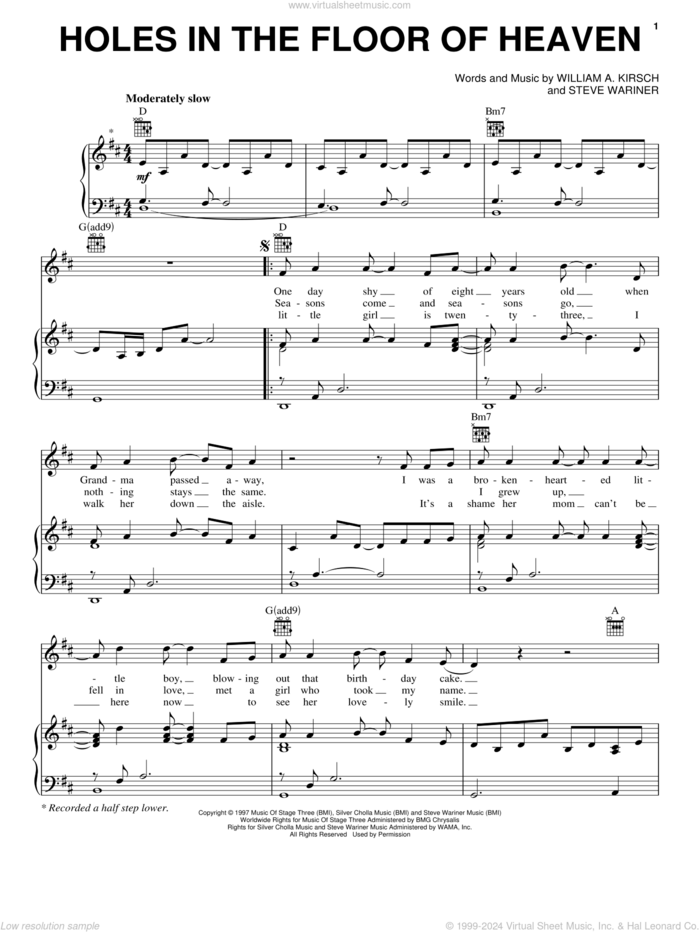 Holes In The Floor Of Heaven sheet music for voice, piano or guitar by Steve Wariner and Billy Kirsch, intermediate skill level