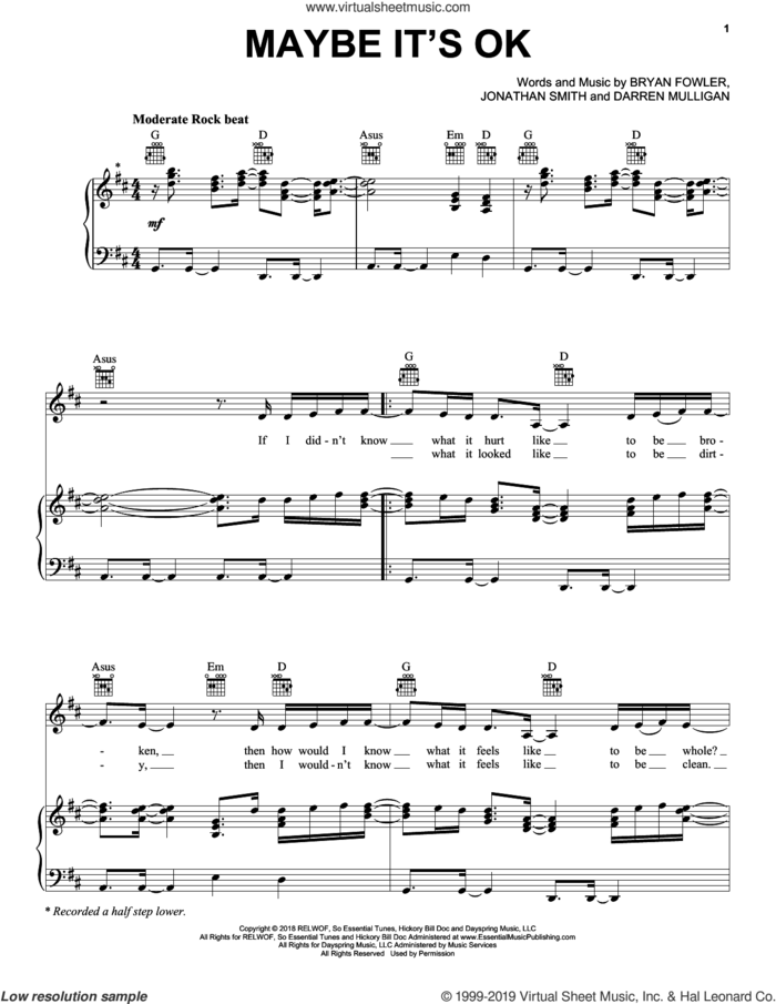 Maybe It's OK sheet music for voice, piano or guitar by We Are Messengers, Bryan Fowler, Darren Mulligan and Jonathan Smith, intermediate skill level