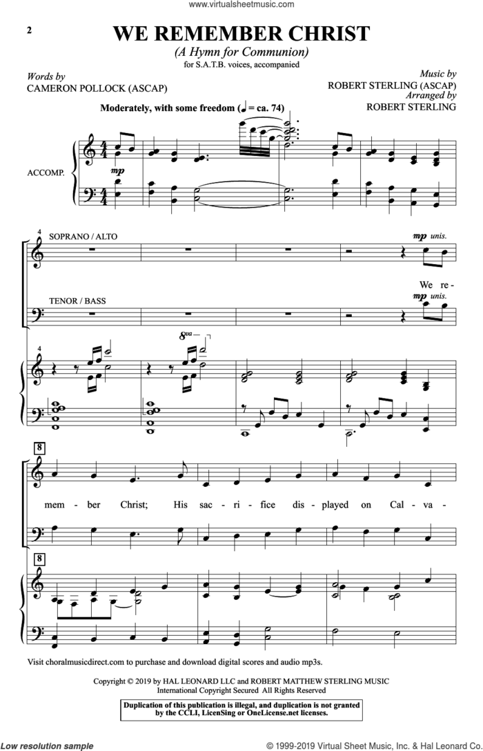 We Remember Christ (A Hymn For Communion) sheet music for choir (SATB: soprano, alto, tenor, bass) by Robert Sterling, Cameron Pollock and Cameron Pollock & Robert Sterling, intermediate skill level