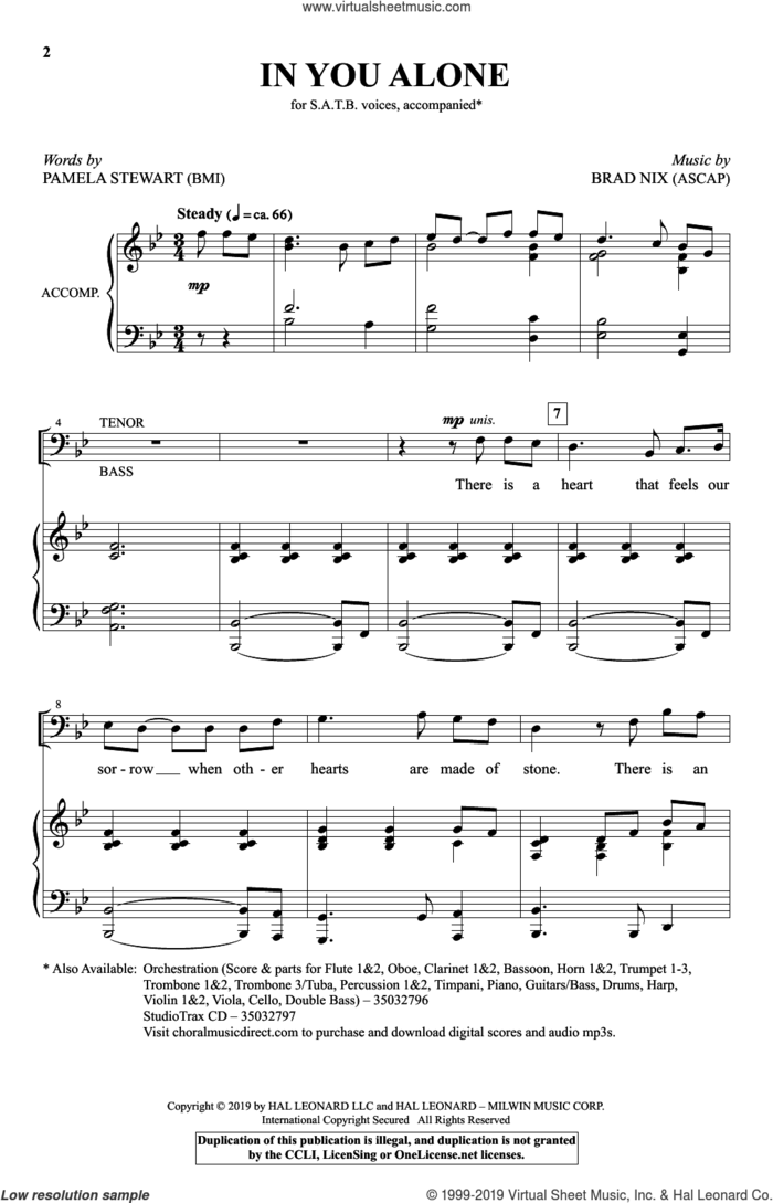 In You Alone sheet music for choir (SATB: soprano, alto, tenor, bass) by Brad Nix, Pamela Stewart and Pamela Stewart & Brad Nix, intermediate skill level