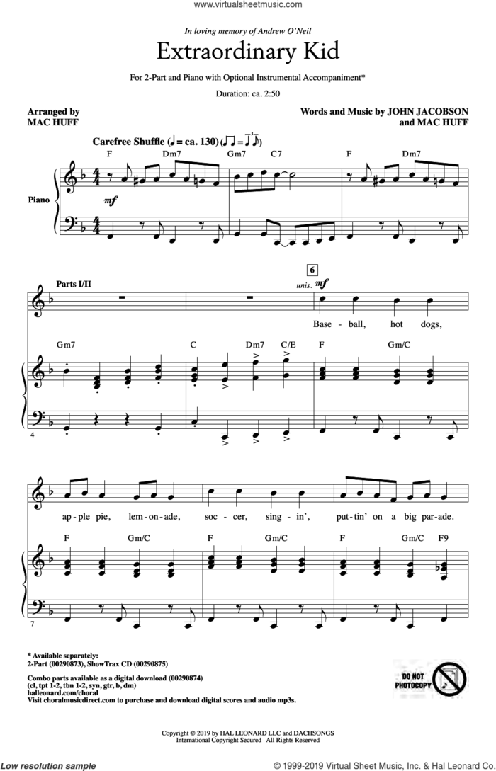 Extraordinary Kid sheet music for choir (2-Part) by Mac Huff, John Jacobson and John Jacobson & Mac Huff, intermediate duet