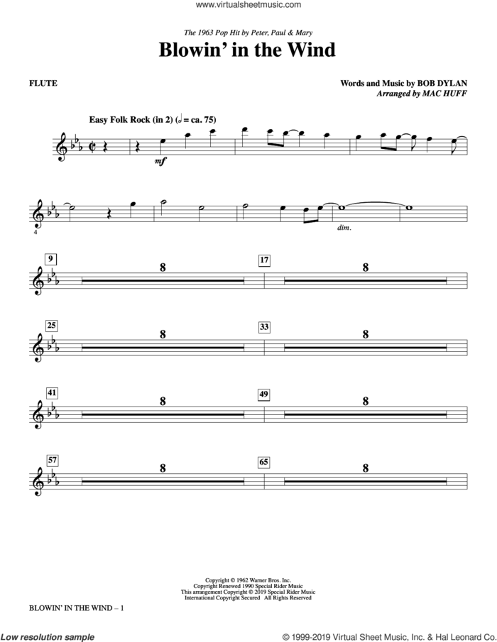 Blowin' in the Wind (arr. Mac Huff) (complete set of parts) sheet music for orchestra/band by Mac Huff, Bob Dylan, Peter, Paul & Mary and Stevie Wonder, intermediate skill level