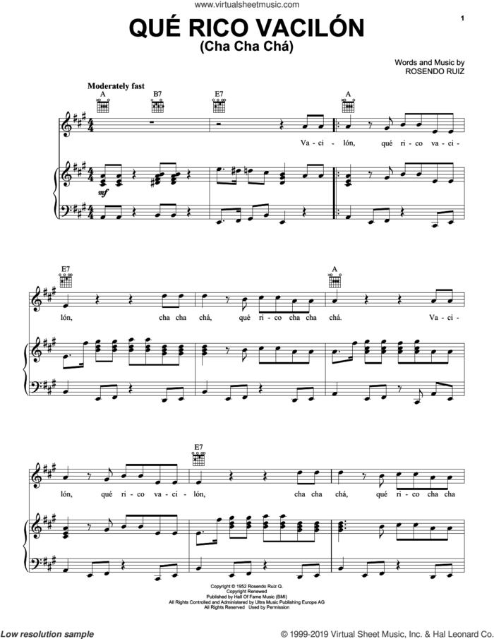 Que Rico Vacilon (Cha Cha Cha) sheet music for voice, piano or guitar by Orquesta Aragon and Rosendo Ruiz, intermediate skill level