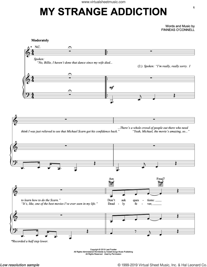 my strange addiction sheet music for voice, piano or guitar by Billie Eilish, intermediate skill level