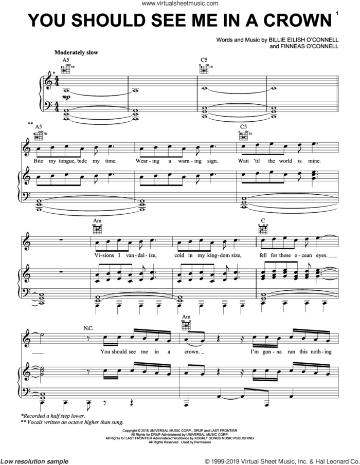 you should see me in a crown sheet music for voice, piano or guitar by Billie Eilish, intermediate skill level