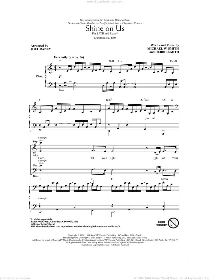 Shine On Us (arr. Joel Raney) sheet music for choir (SATB: soprano, alto, tenor, bass) by Michael W. Smith & Debbie Smith, Joel Raney, Phillips, Craig & Dean, Debbie Smith and Michael W. Smith, wedding score, intermediate skill level