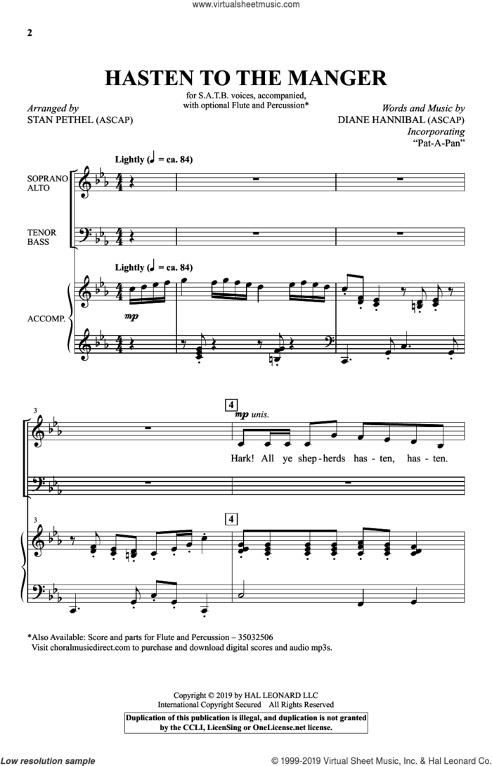 Hasten To The Manger (With 'Pat-A-Pan') (arr. Stan Pethel) sheet music for choir (SATB: soprano, alto, tenor, bass) by Diane Hannibal and Stan Pethel, intermediate skill level