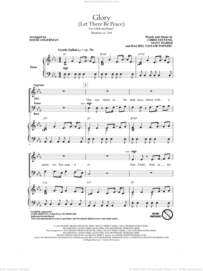 Glory (Let There Be Peace) (arr. David Angerman) sheet music for choir (SATB: soprano, alto, tenor, bass) by Matt Maher, David Angerman, Chris Stevens, Chris Stevens, Matt Maher & Rachel Popadic and Rachel Popadic, intermediate skill level