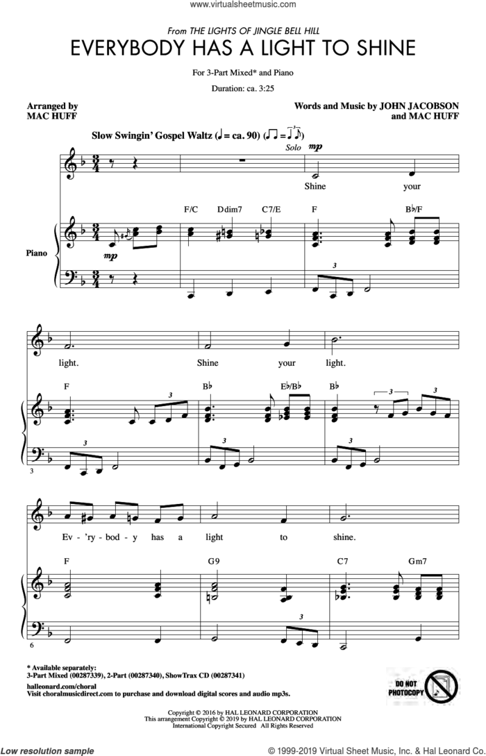 Everybody Has A Light To Shine sheet music for choir (3-Part Mixed) by Mac Huff, John Jacobson and John Jacobson & Mac Huff, intermediate skill level